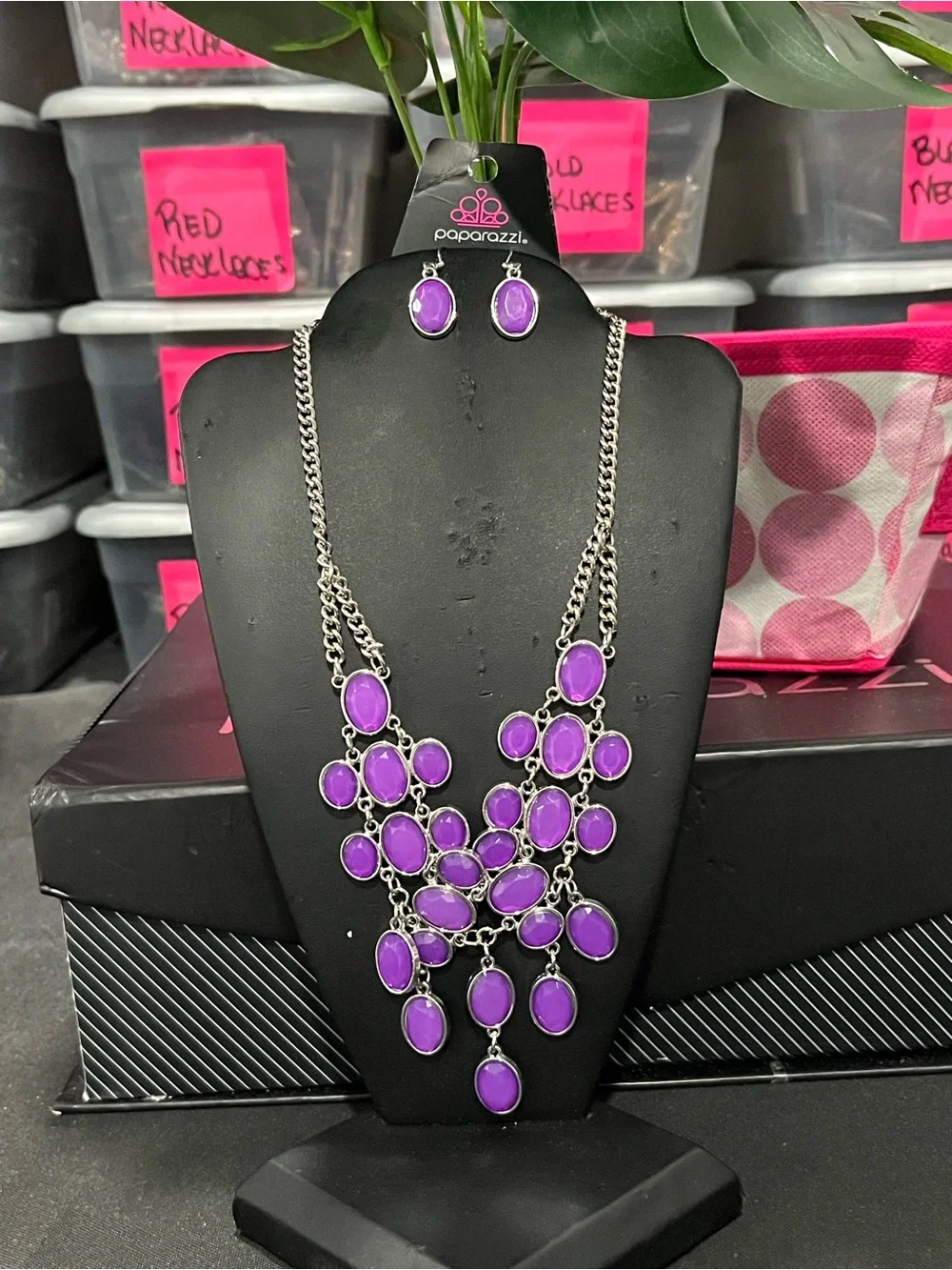 paparazzi Purple Multi-Stone Bib Necklace with Matching Earrings